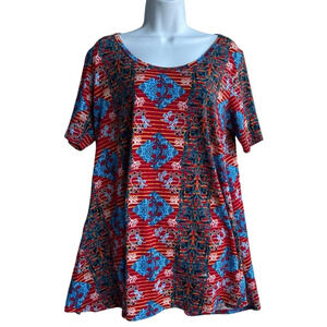 LuLaRoe Knit Tunic Top Women's Size S Multicolor Geometric Floral Short Sleeve